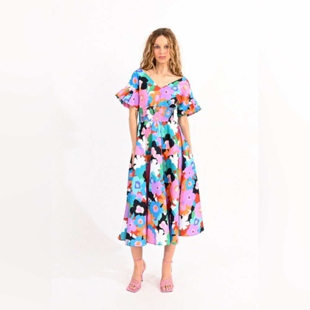Molly Bracken Lili Sidonio colorful floral midi dress like new